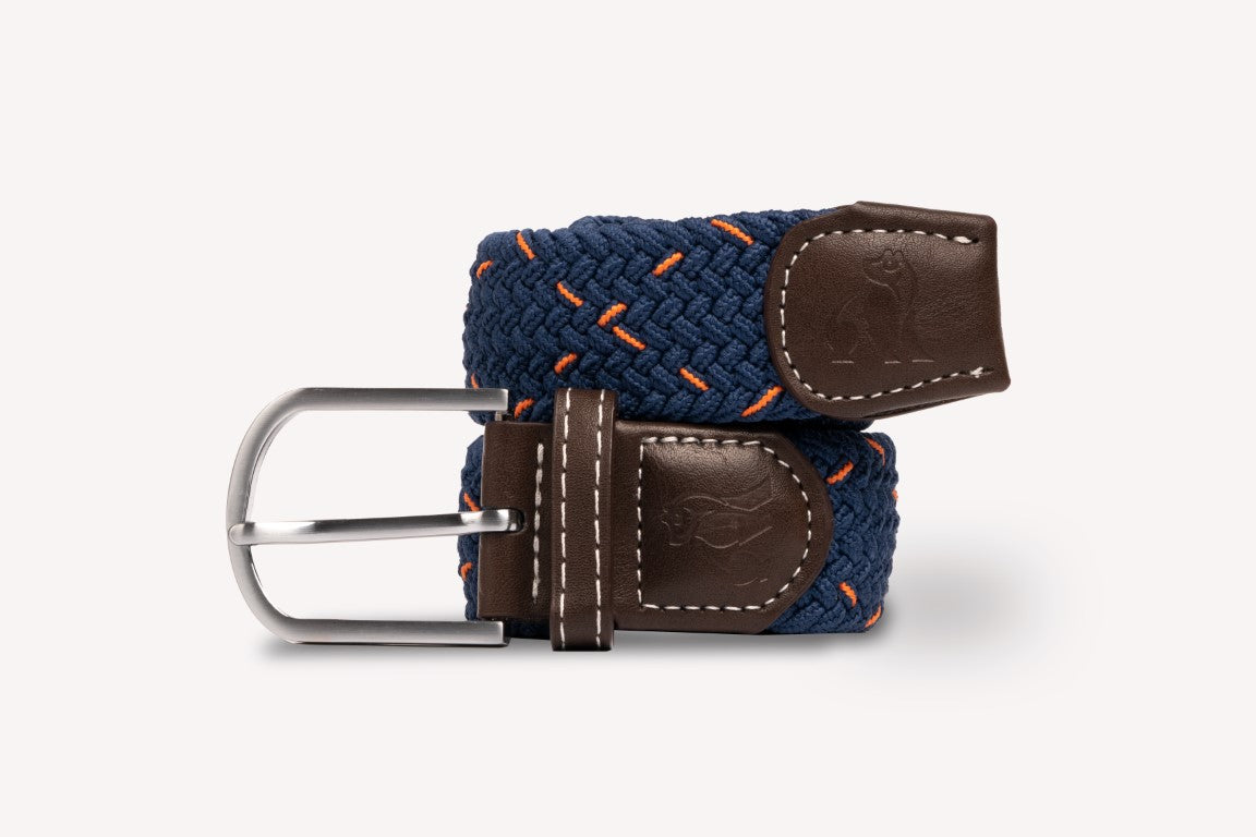 Blue and orange cross recycled woven belt