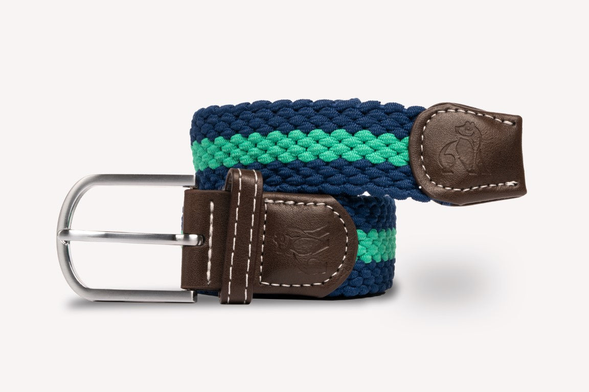 Blue green stripe recycled woven belt